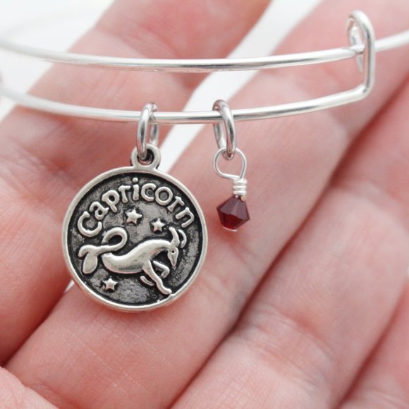 January Capricorn Adjustable Charm Bangle - Handmade Zodiac Bracelet - Picture 5 of 10
